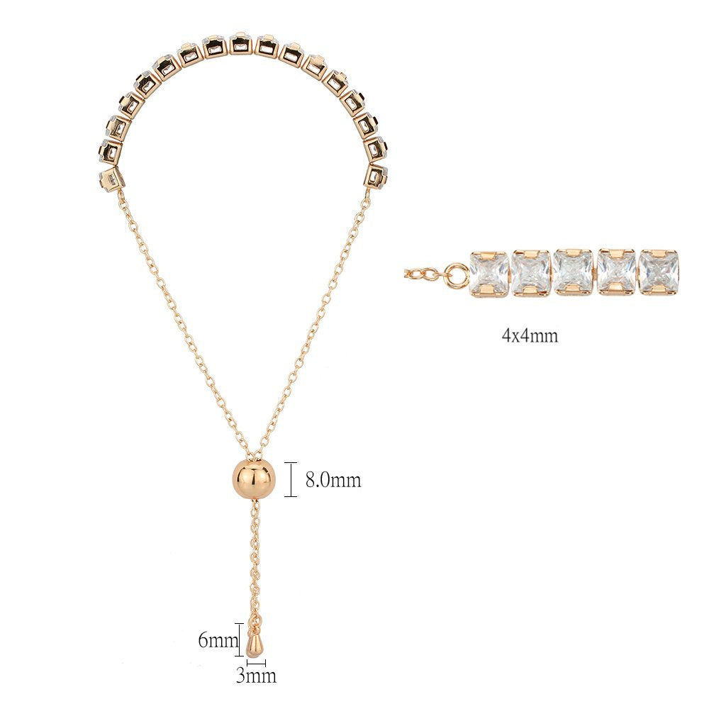 3W1672 - Rose Gold Brass Bracelet with AAA Grade CZ in Clear-1