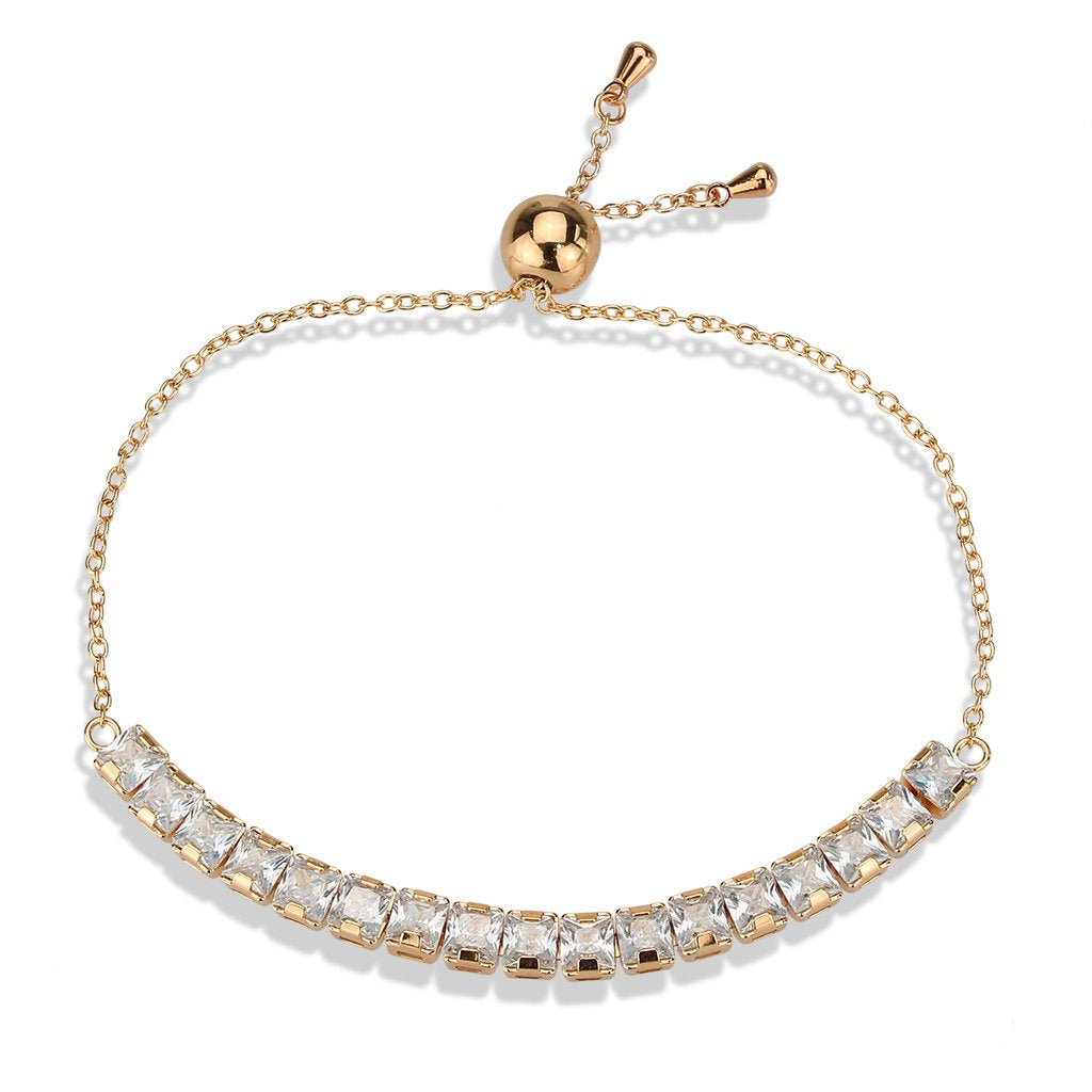 3W1672 - Rose Gold Brass Bracelet with AAA Grade CZ in Clear-3