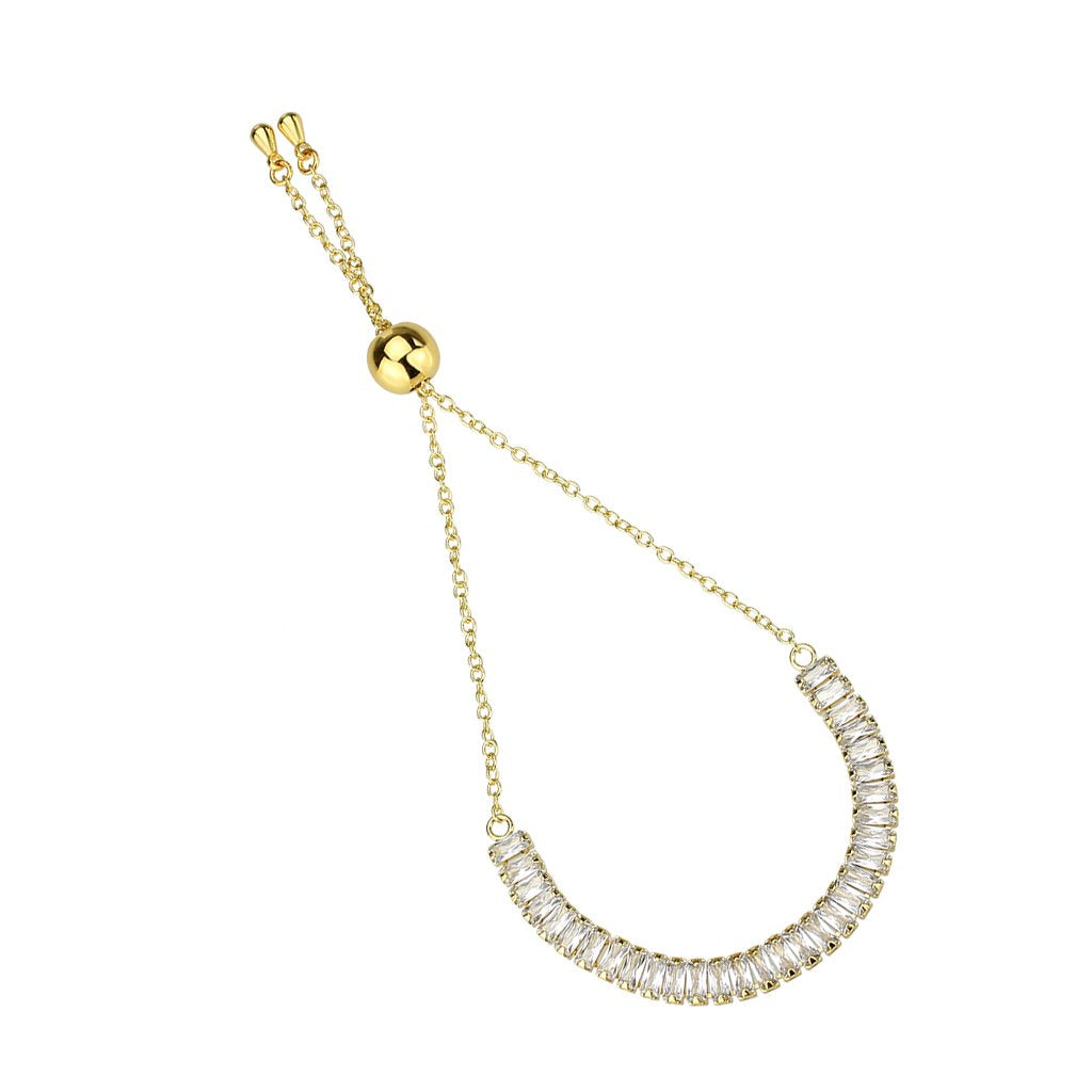 3W1674 - Gold Brass Bracelet with AAA Grade CZ in Clear-2