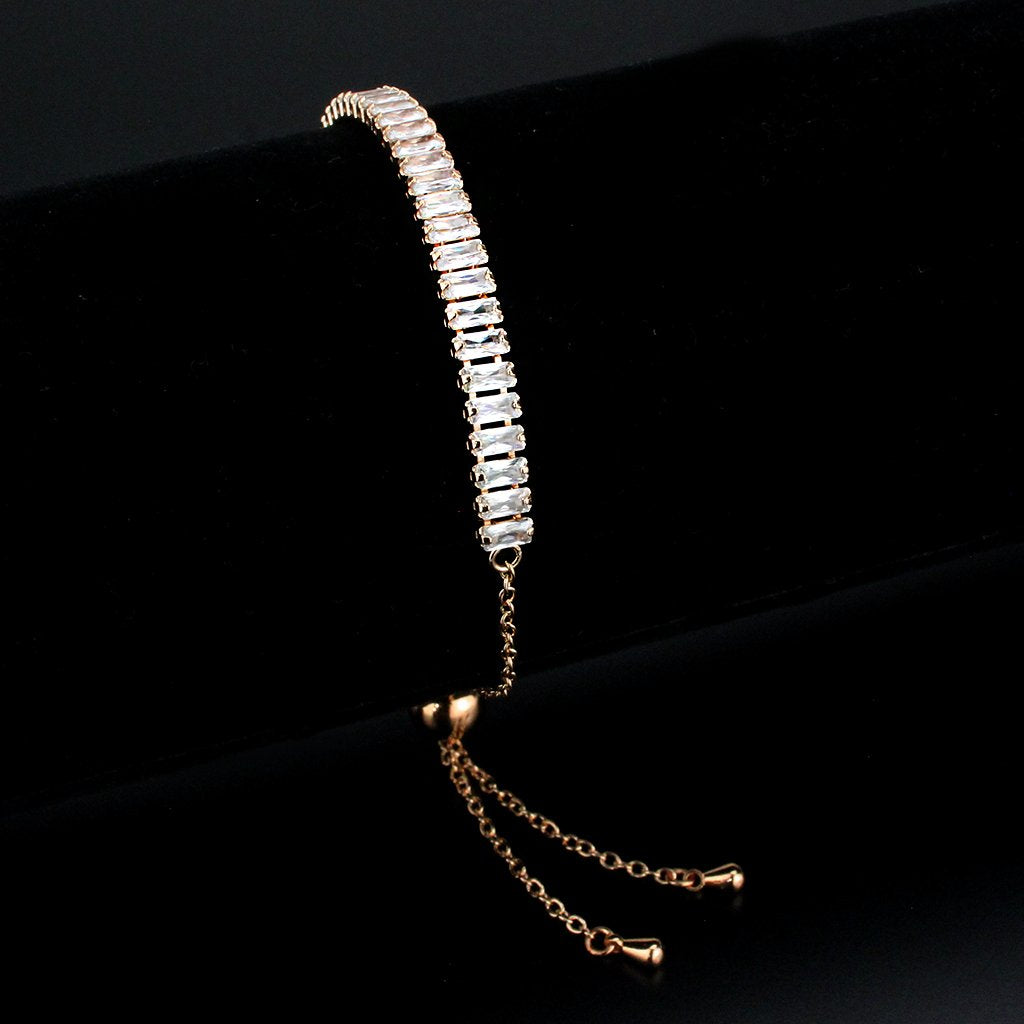 3W1675 - Rose Gold Brass Bracelet with AAA Grade CZ in Clear-0