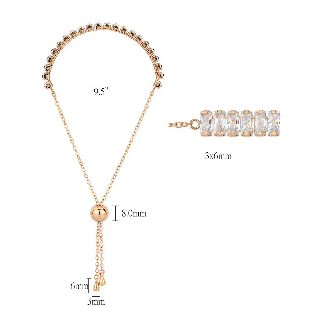 3W1678 - Rose Gold Brass Bracelet with AAA Grade CZ in Clear-1
