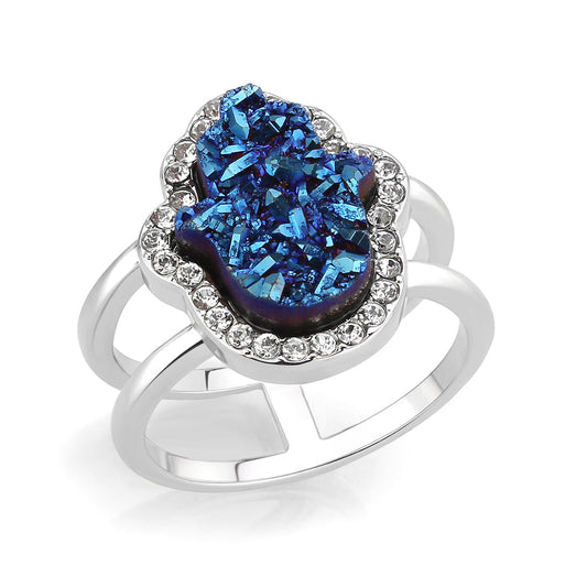 3W1723 -  Imitation Rhodium+E-coating Brass Ring with Druzy in Capri Blue-0