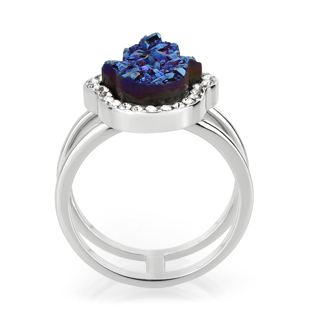 3W1723 -  Imitation Rhodium+E-coating Brass Ring with Druzy in Capri Blue-3