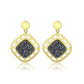 3W1724E - Flash Gold+E-coating Brass Earring with Druzy in Purple Series-3