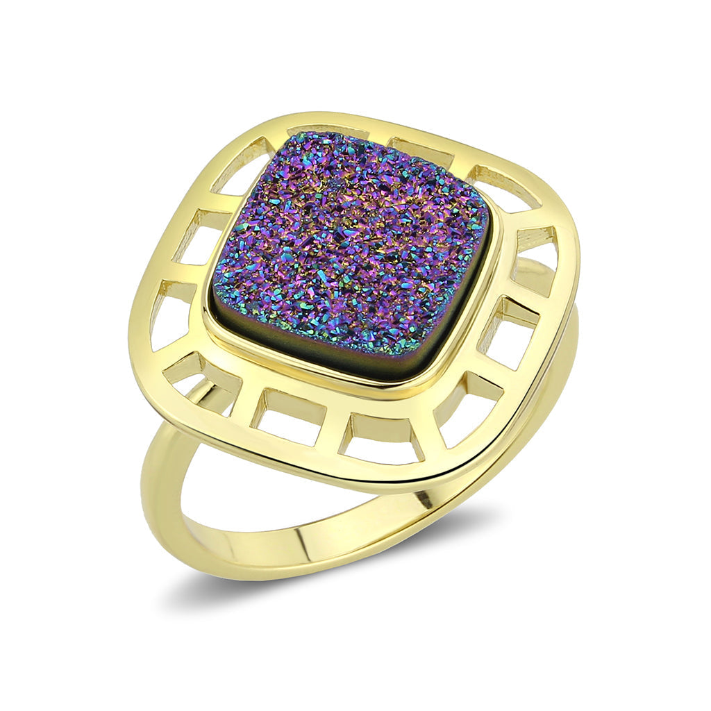 3W1724 - Flash Gold+E-coating Brass Ring with Druzy in Purple Series-0