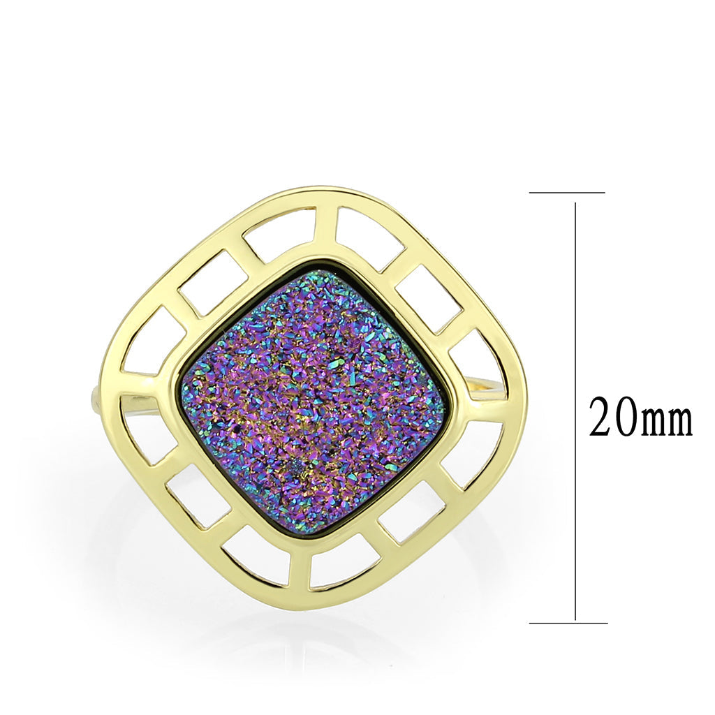3W1724 - Flash Gold+E-coating Brass Ring with Druzy in Purple Series-1