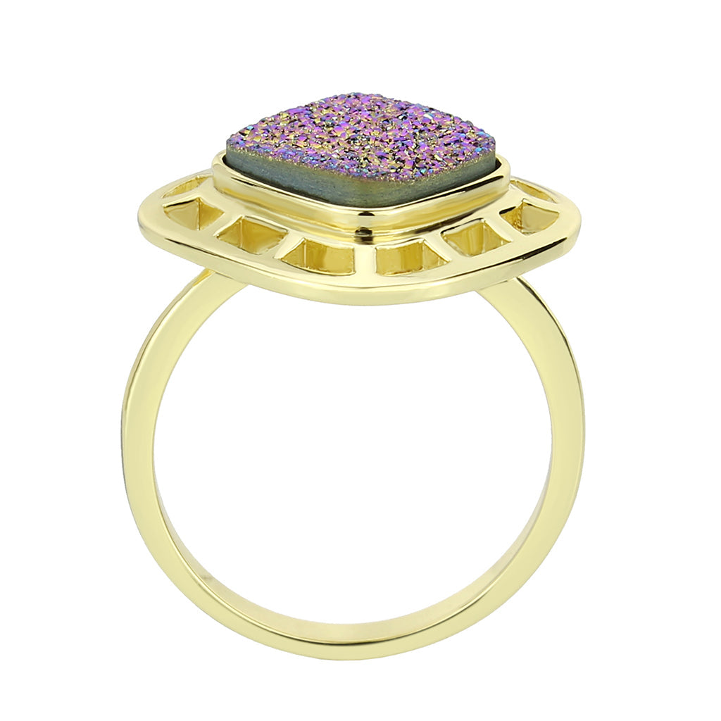 3W1724 - Flash Gold+E-coating Brass Ring with Druzy in Purple Series-2