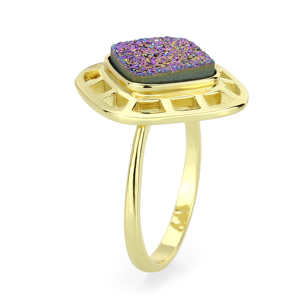 3W1724 - Flash Gold+E-coating Brass Ring with Druzy in Purple Series-3