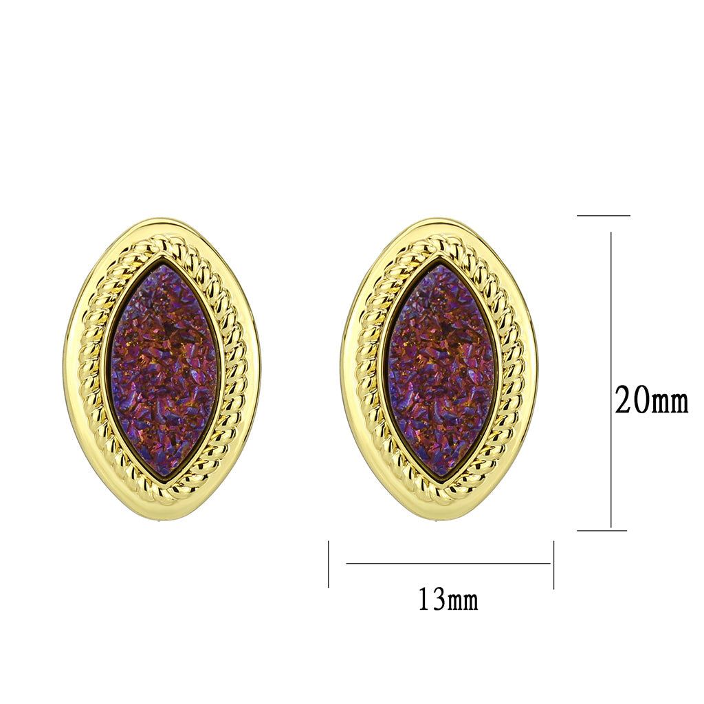 3W1725E - Flash Gold+E-coating Brass Earring with Druzy in Amethyst-1