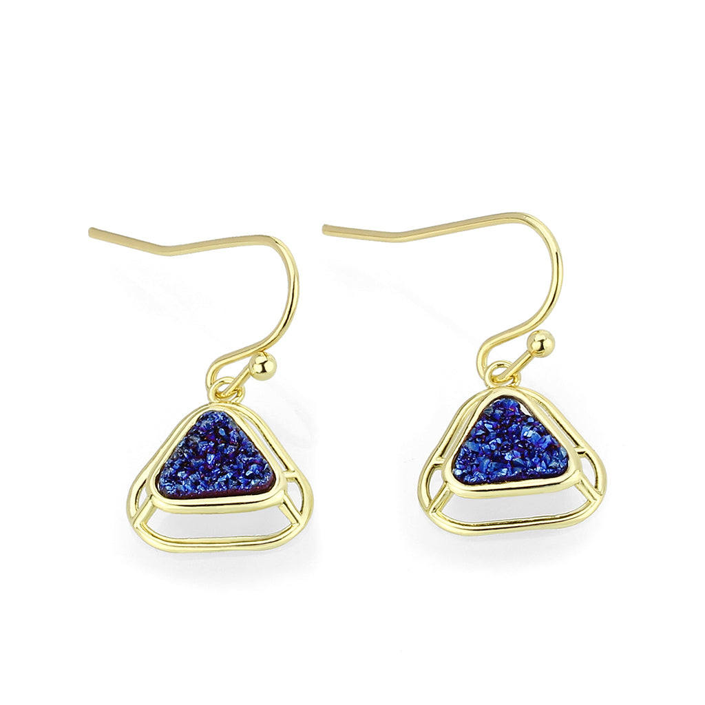 3W1726E - Flash Gold+E-coating Brass Earring with Druzy in Capri Blue-0