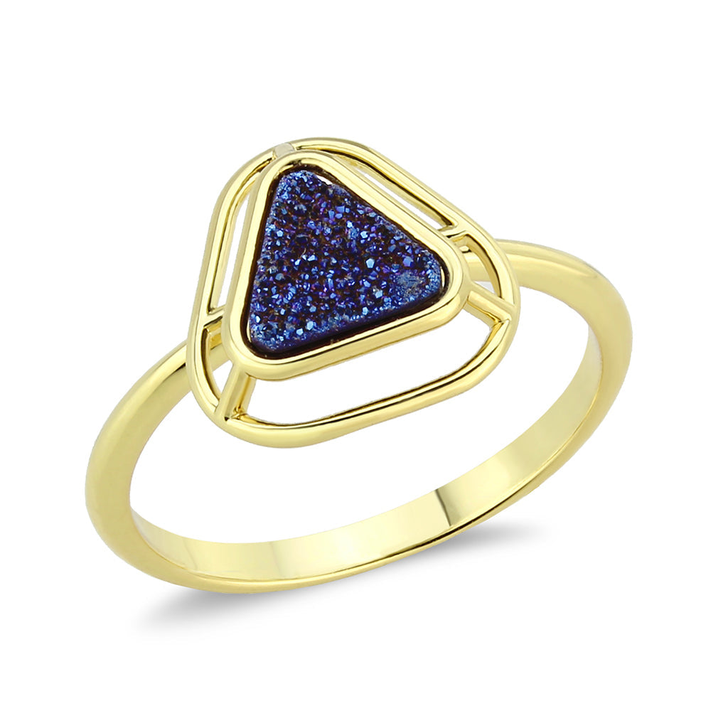 3W1726 - Flash Gold+E-coating Brass Ring with Druzy in Capri Blue-0