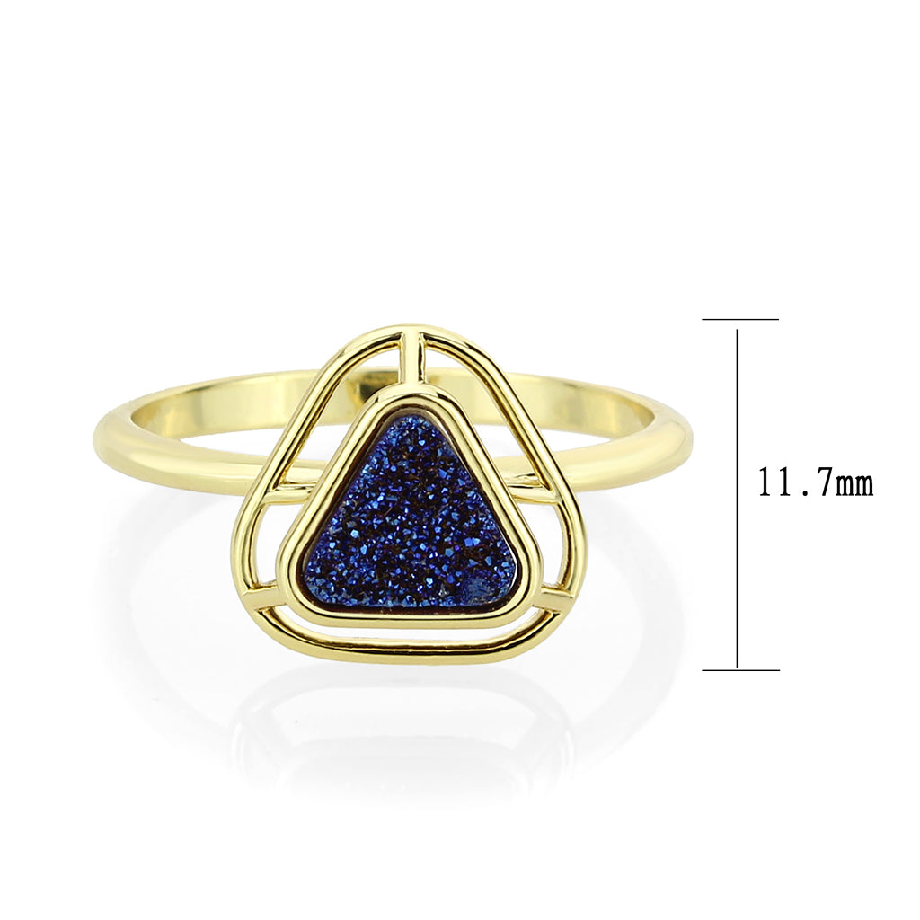 3W1726 - Flash Gold+E-coating Brass Ring with Druzy in Capri Blue-1