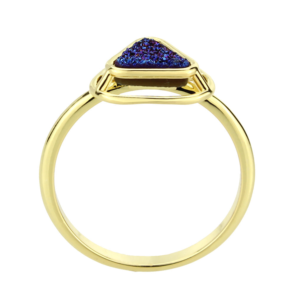 3W1726 - Flash Gold+E-coating Brass Ring with Druzy in Capri Blue-2