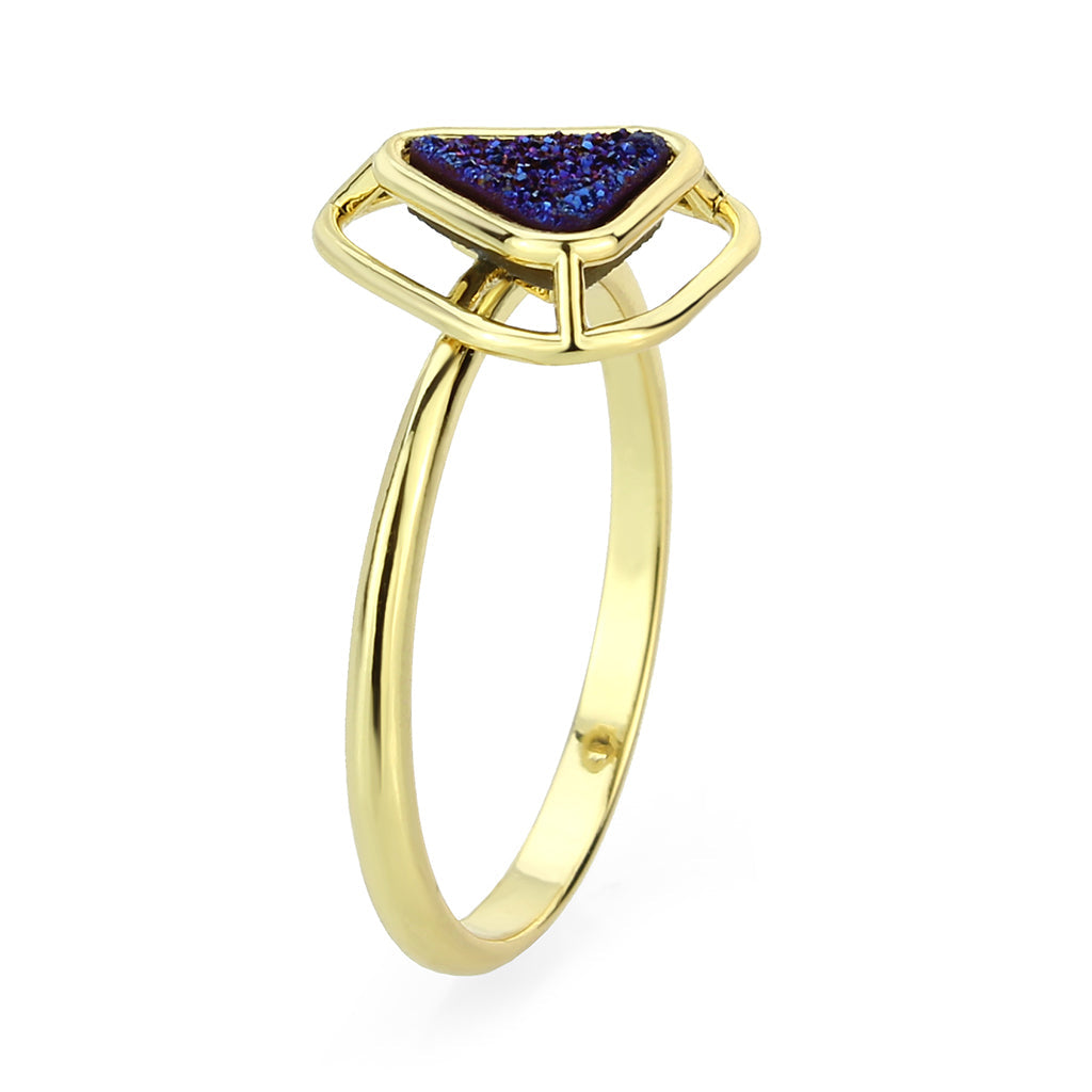 3W1726 - Flash Gold+E-coating Brass Ring with Druzy in Capri Blue-3