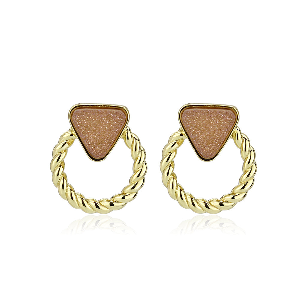 3W1727E - Flash Gold+E-coating Brass Earring with Druzy in Rose Gold-3