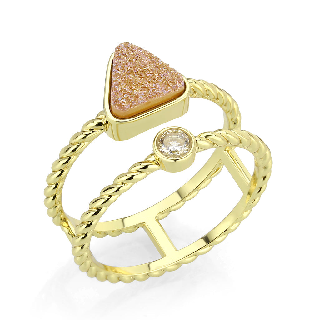 3W1727 - Flash Gold+E-coating Brass Ring with Druzy in Rose Gold-0