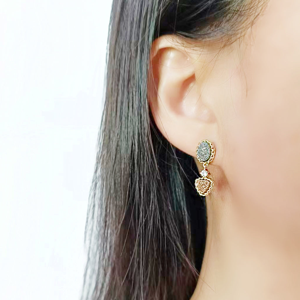 3W1728E - Flash Gold+E-coating Brass Earring with Druzy in MultiColor-2