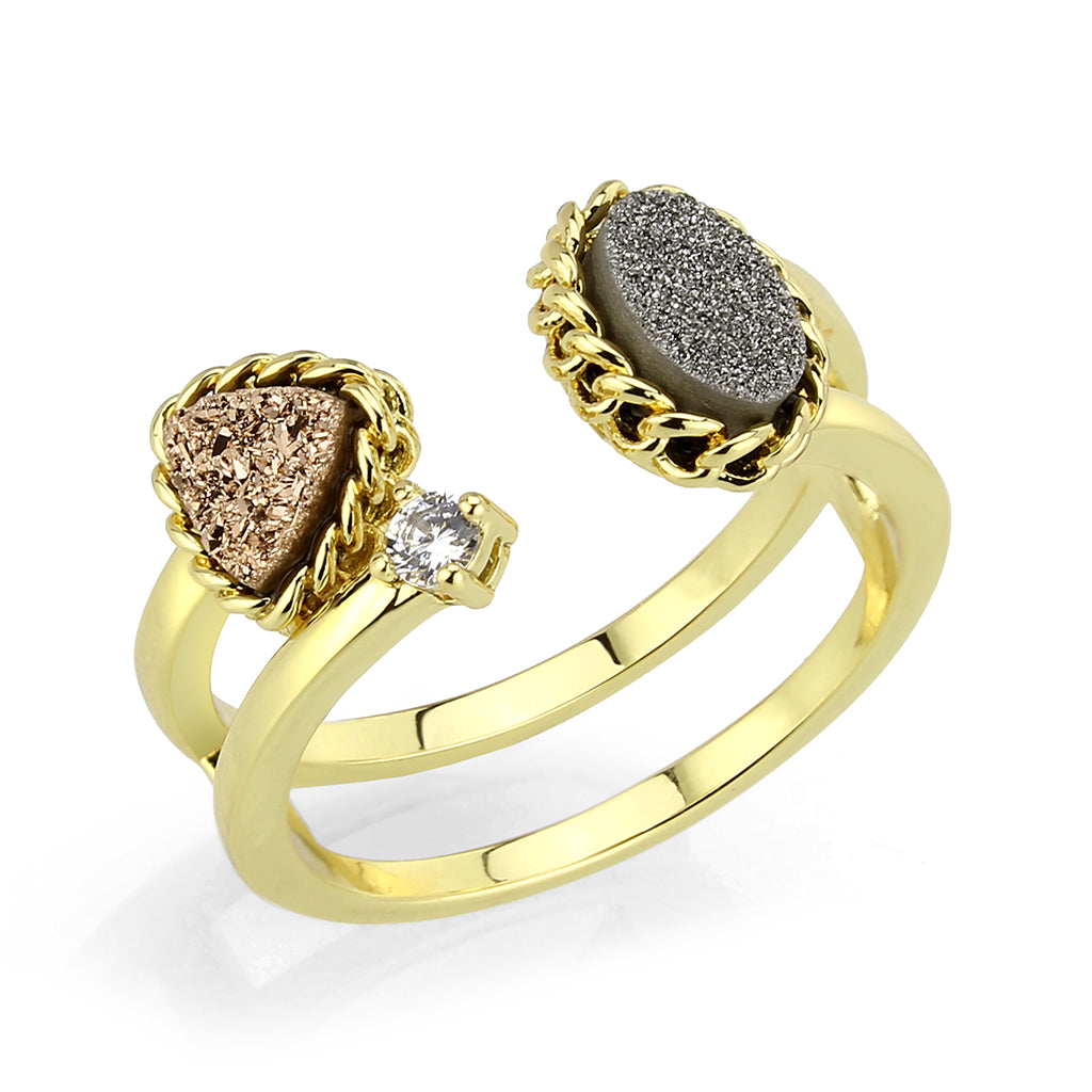 3W1728 - Flash Gold+E-coating Brass Ring with Druzy in Multi Color-0