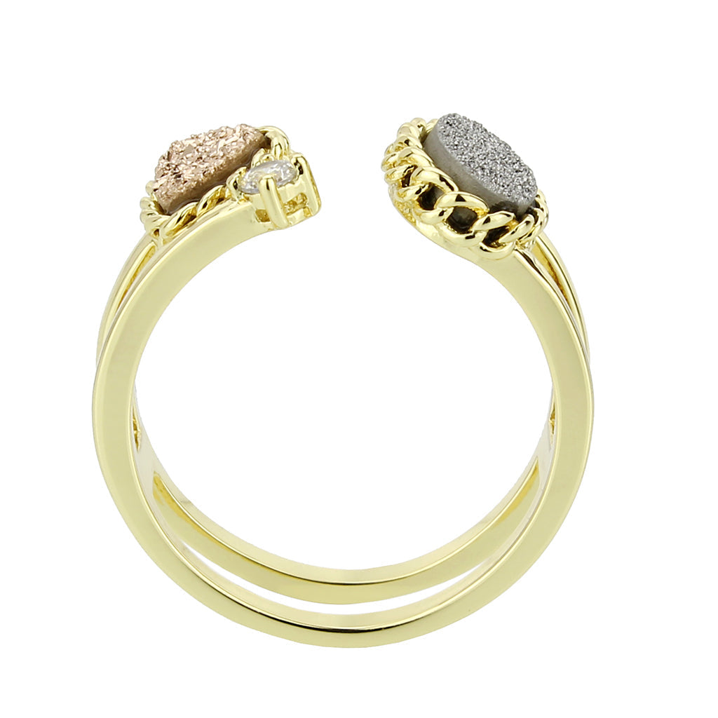 3W1728 - Flash Gold+E-coating Brass Ring with Druzy in Multi Color-2