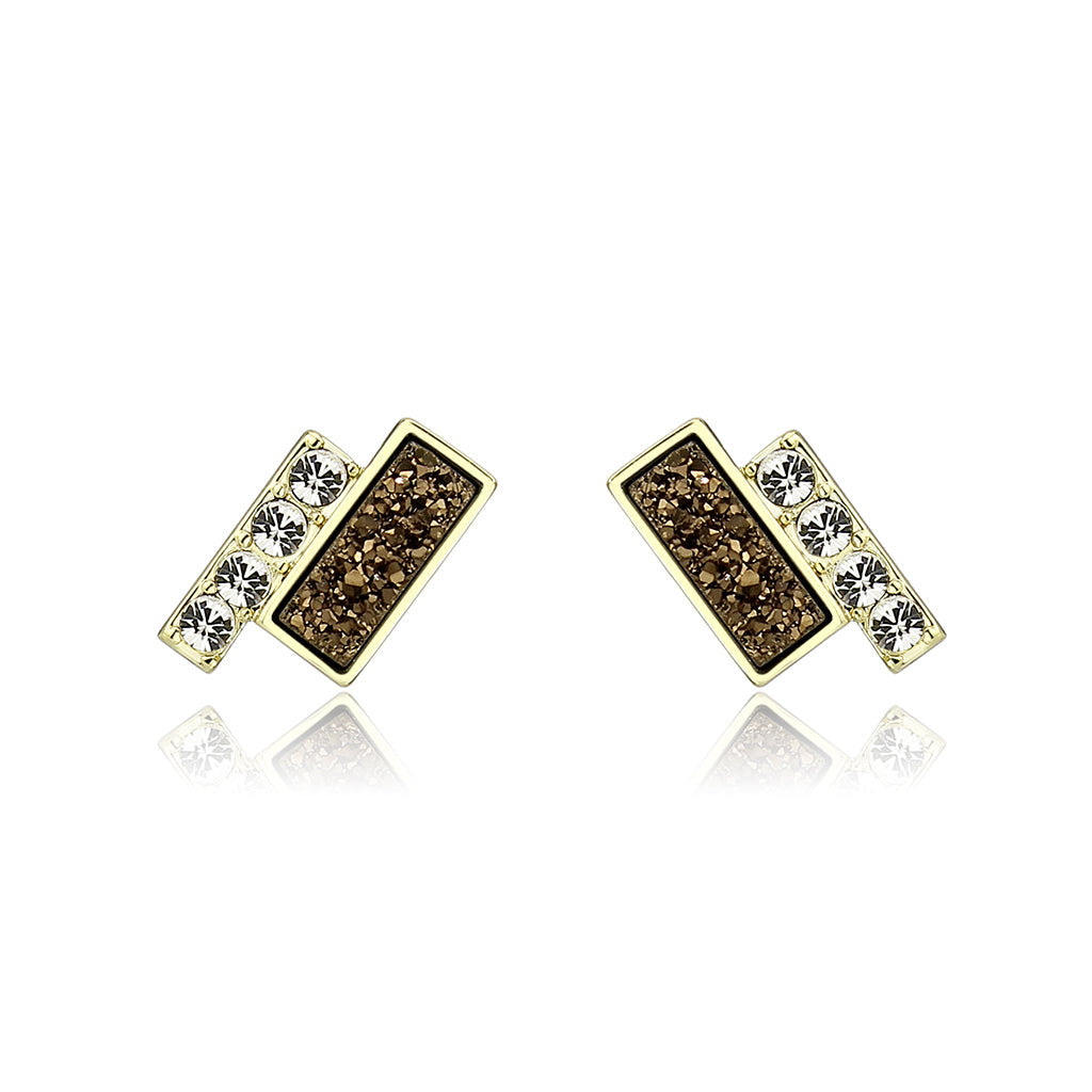 3W1729E - Flash Gold+E-coating Brass Earring with Druzy in Multi Color-3