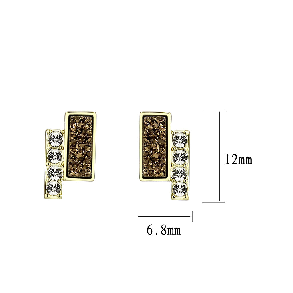 3W1729E - Flash Gold+E-coating Brass Earring with Druzy in Multi Color-1