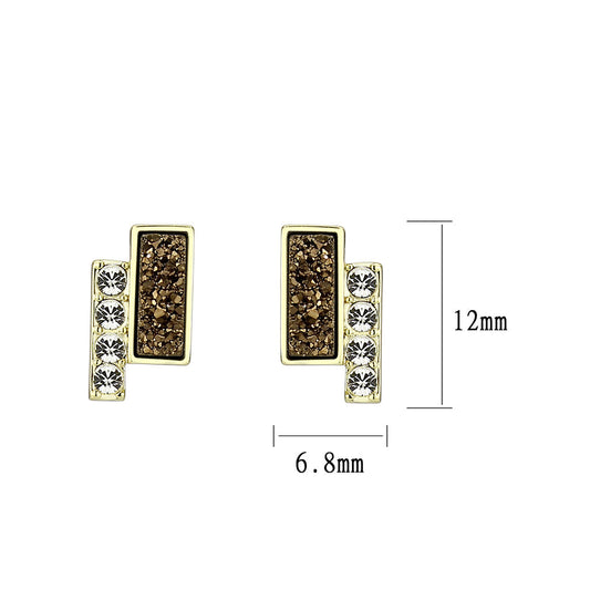 3W1729E - Flash Gold+E-coating Brass Earring with Druzy in Multi Color-1