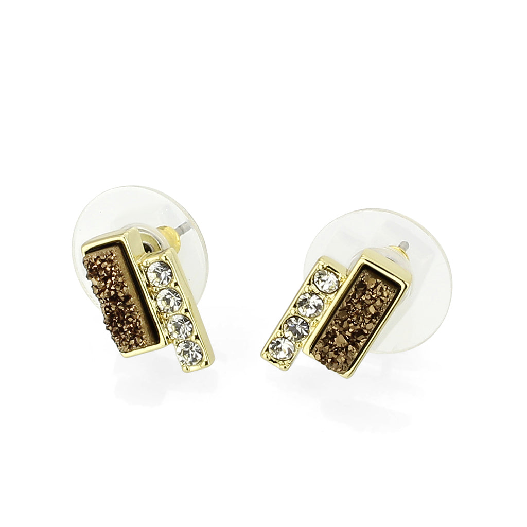 3W1729E - Flash Gold+E-coating Brass Earring with Druzy in Multi Color-0