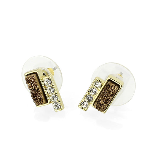 3W1729E - Flash Gold+E-coating Brass Earring with Druzy in Multi Color-0