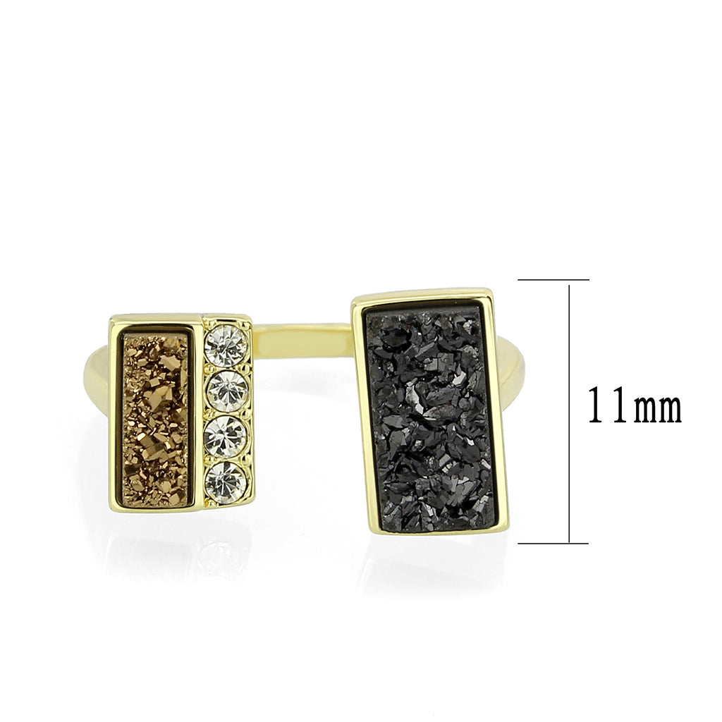 3W1729 - Flash Gold+E-coating Brass Ring with Druzy in MultiColor-2