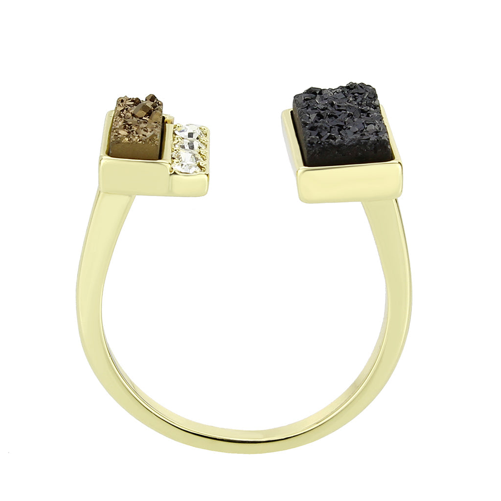 3W1729 - Flash Gold+E-coating Brass Ring with Druzy in MultiColor-3