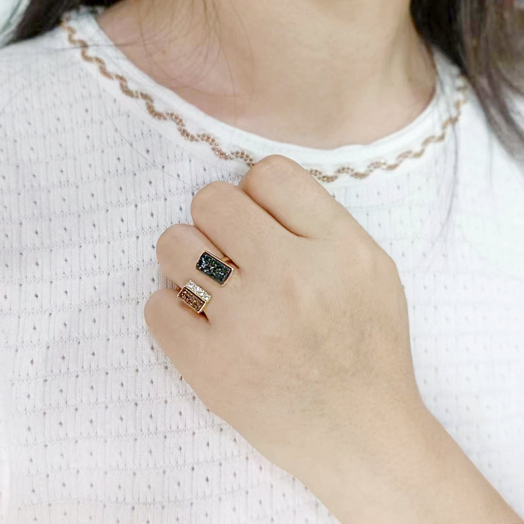 3W1729 - Flash Gold+E-coating Brass Ring with Druzy in MultiColor-1