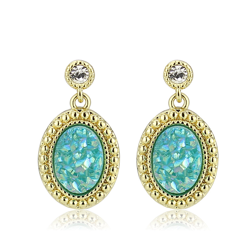 3W1731E - Flash Gold+E-coating Brass Earring with Druzy in Sea Blue-3