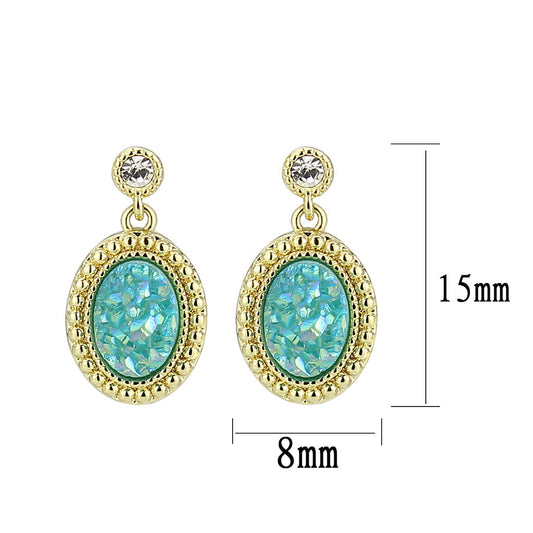 3W1731E - Flash Gold+E-coating Brass Earring with Druzy in Sea Blue-1