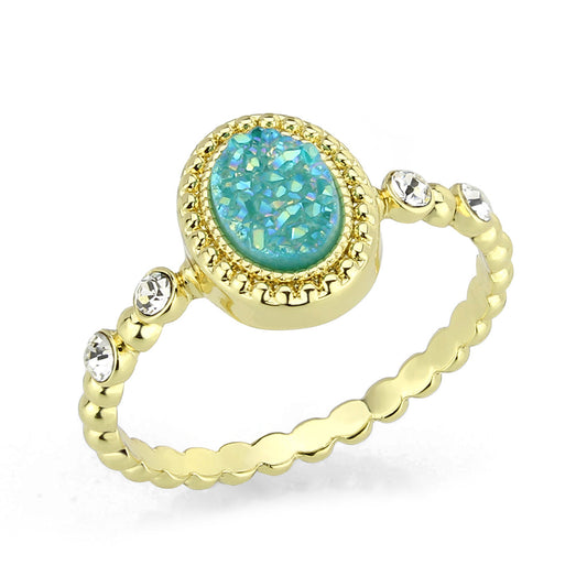 3W1731 - Flash Gold+E-coating Brass Ring with Druzy in SeaBlue-0