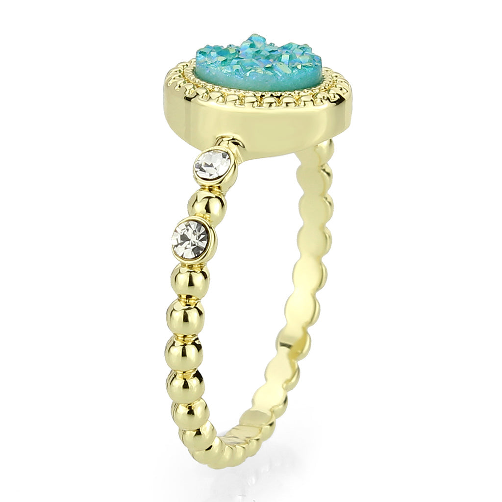3W1731 - Flash Gold+E-coating Brass Ring with Druzy in SeaBlue-3