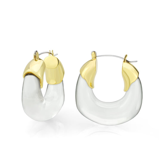 3W1738G - Flash Gold Brass Earring with Synthetic in Clear-0