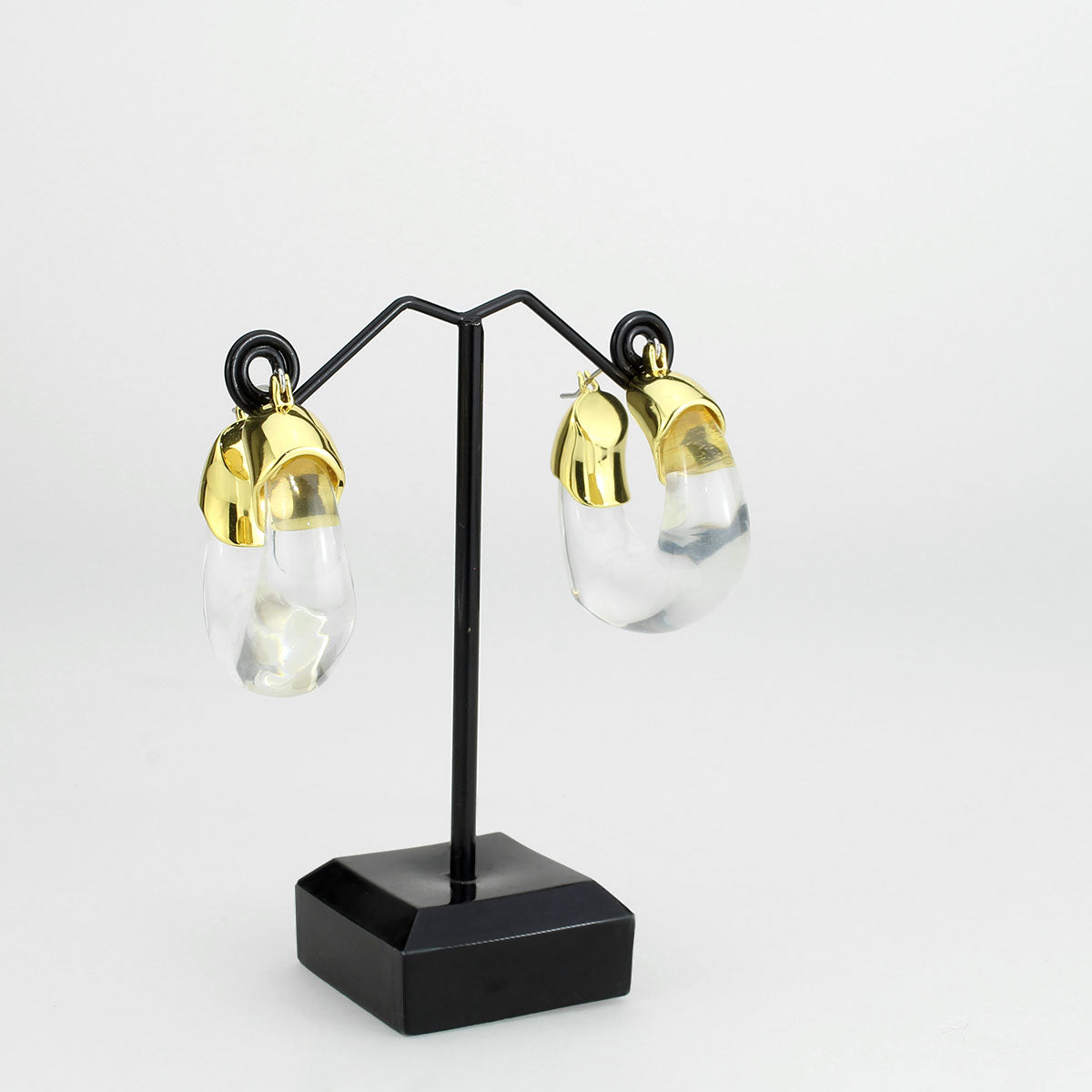 3W1738G - Flash Gold Brass Earring with Synthetic in Clear-2