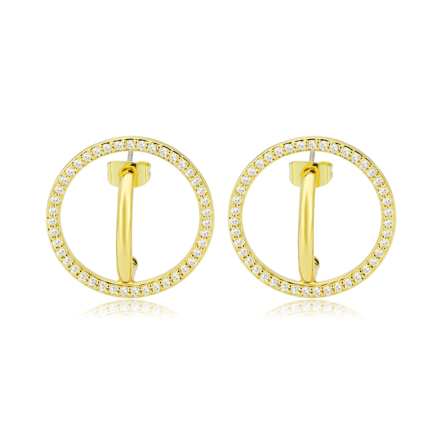 3W1744G - Flash Gold Brass Earring with AAA Grade CZ in Clear-0