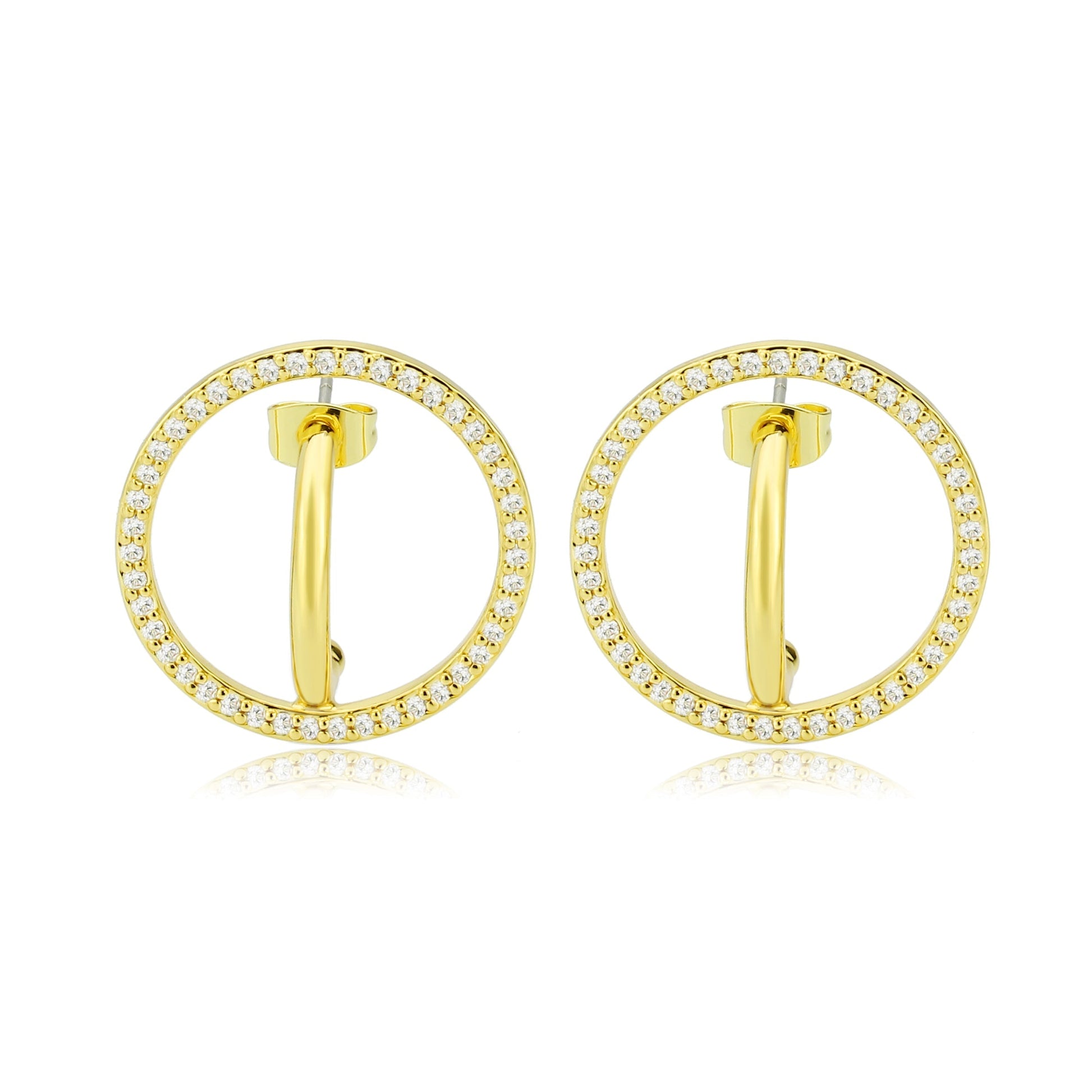 3W1744G - Flash Gold Brass Earring with AAA Grade CZ in Clear-0
