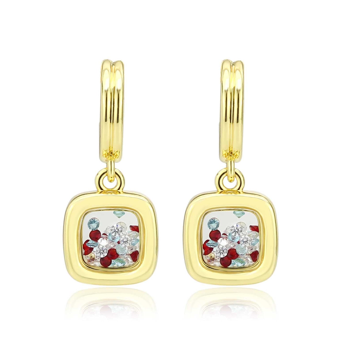 3W1756G - Flash Gold Brass Earring with AAA Grade CZ in MultiColor-0