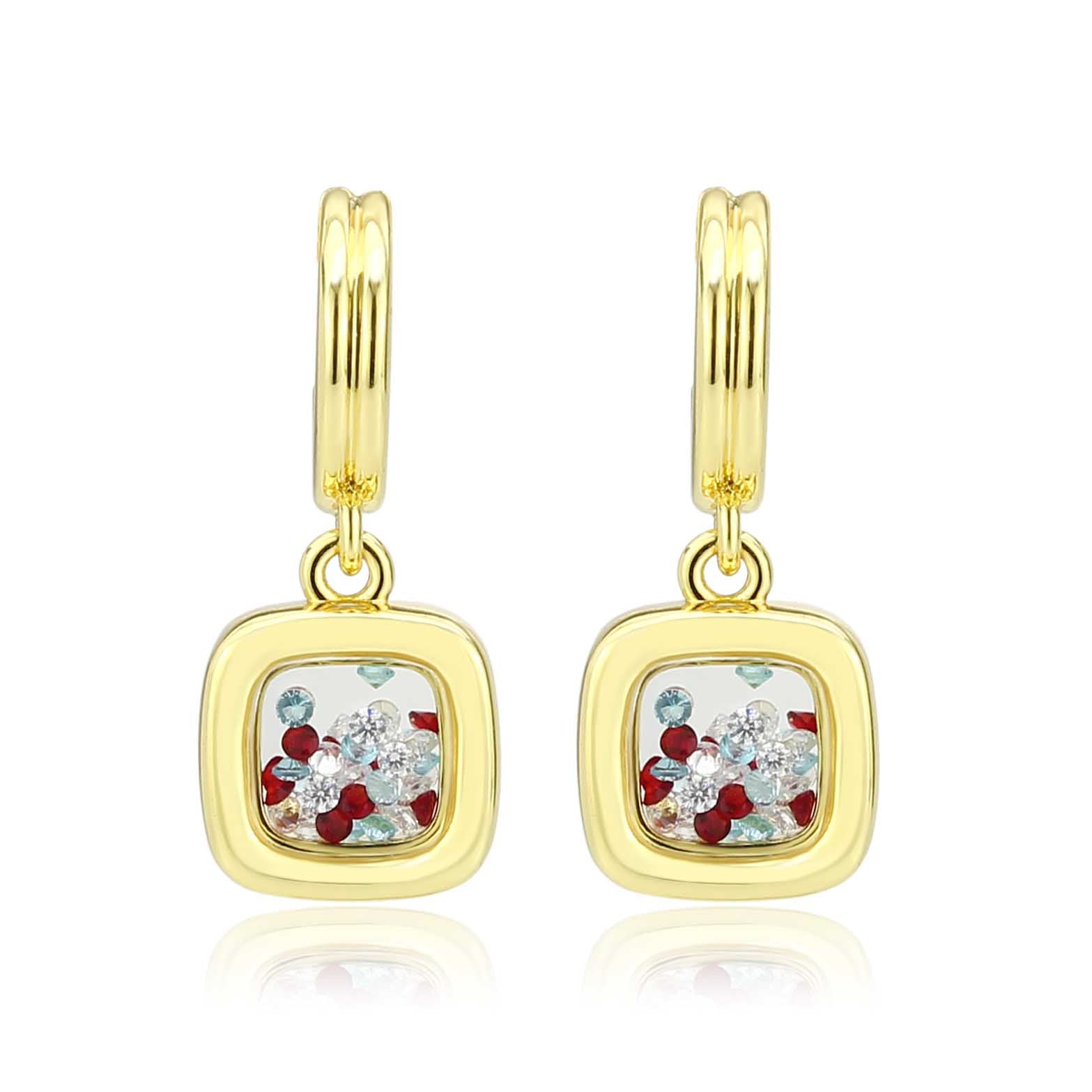 3W1756G - Flash Gold Brass Earring with AAA Grade CZ in MultiColor-0
