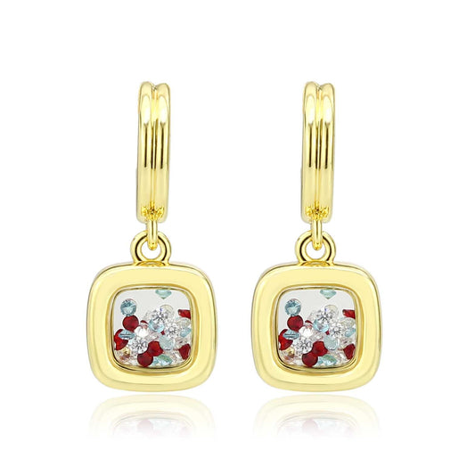 3W1756G - Flash Gold Brass Earring with AAA Grade CZ in MultiColor-0