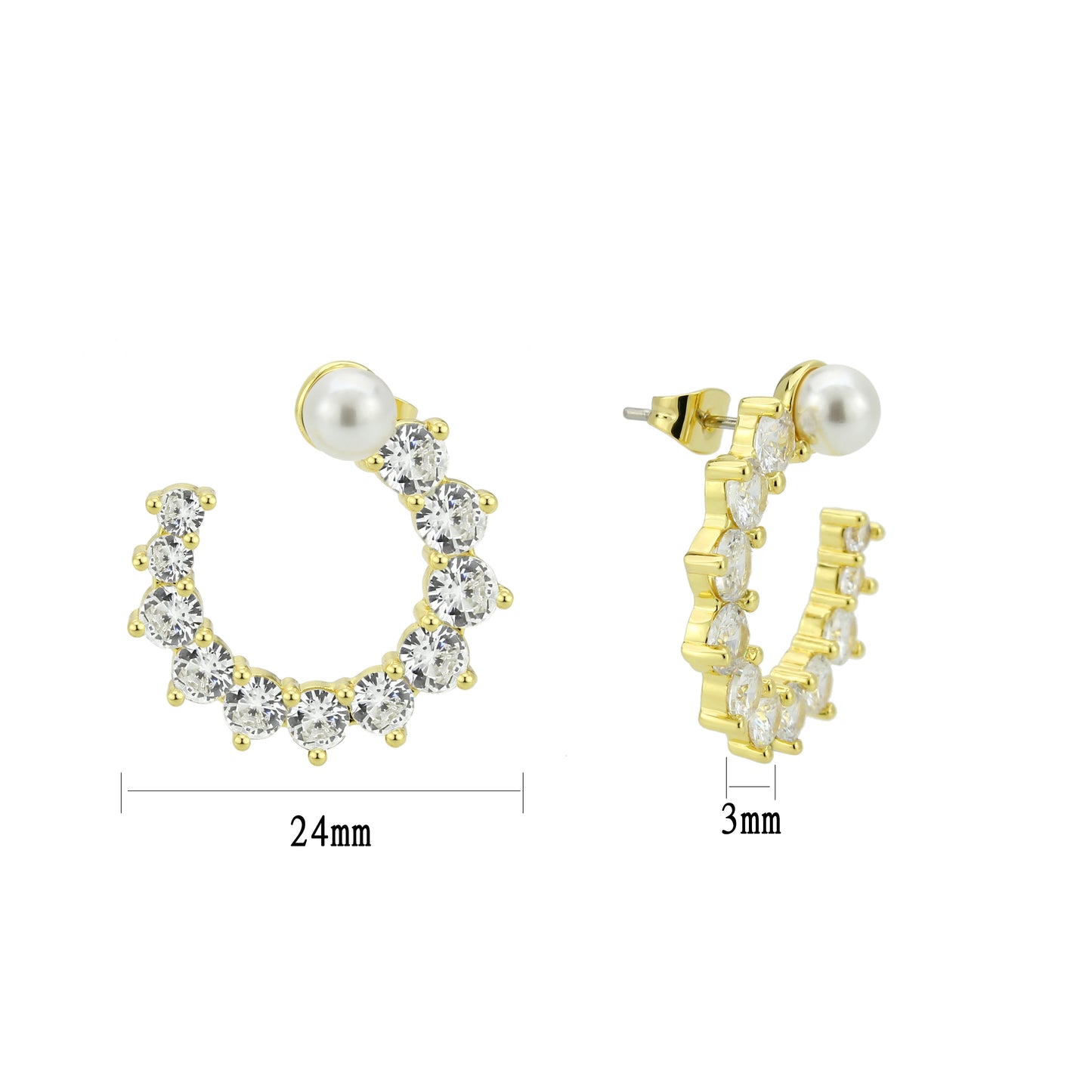 3W1758G - Flash Gold Brass Earring with AAA Grade CZ in Clear-0