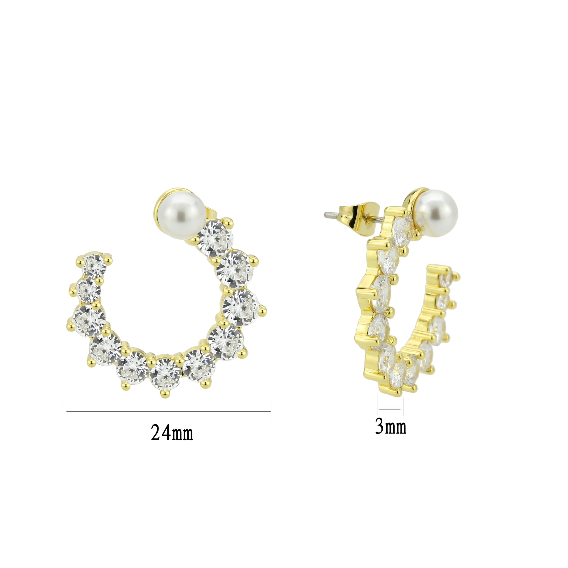 3W1758G - Flash Gold Brass Earring with AAA Grade CZ in Clear-0