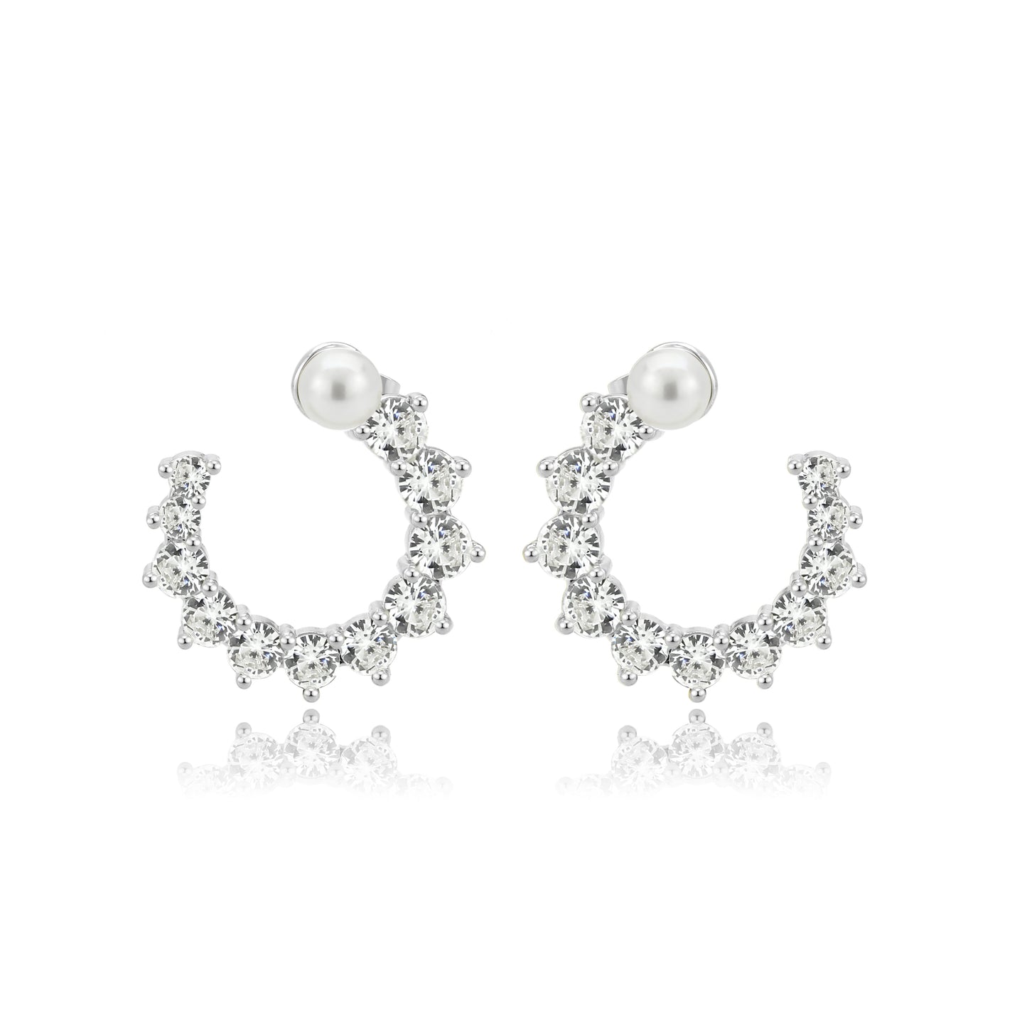 3W1758 - Imitation Rhodium Brass Earring with AAA Grade CZ in Clear-2