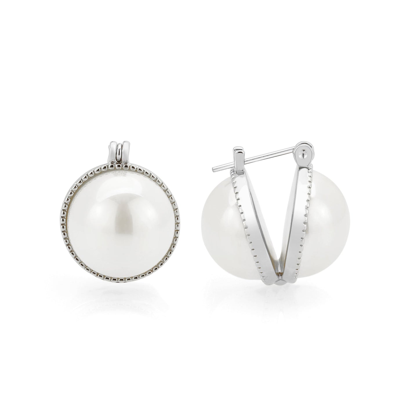 3W1764 - Imitation Rhodium Brass Earring with Synthetic in White-0