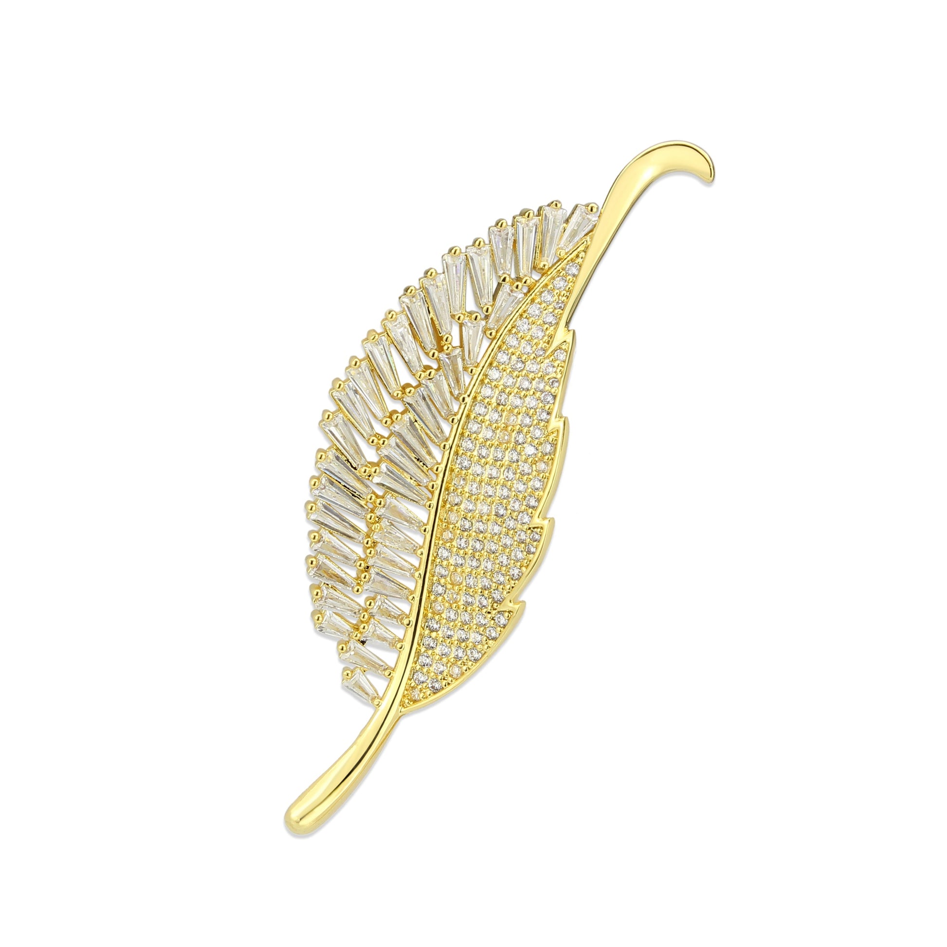 3W1765G - Flash Gold Brass Brooches with AAA Grade CZ in Clear-0