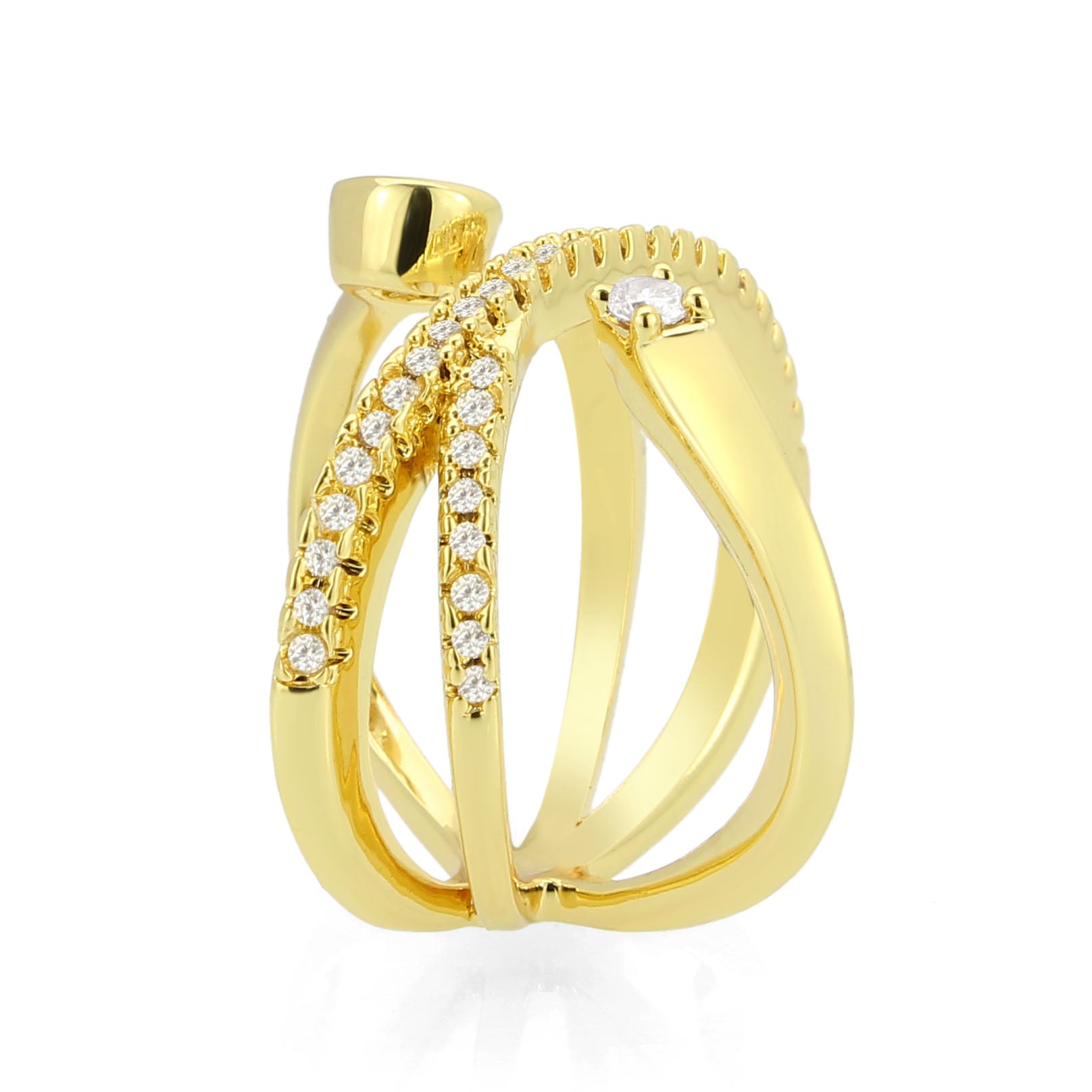 3W1766G - Flash Gold Brass Ring with AAA Grade CZ in Clear-2