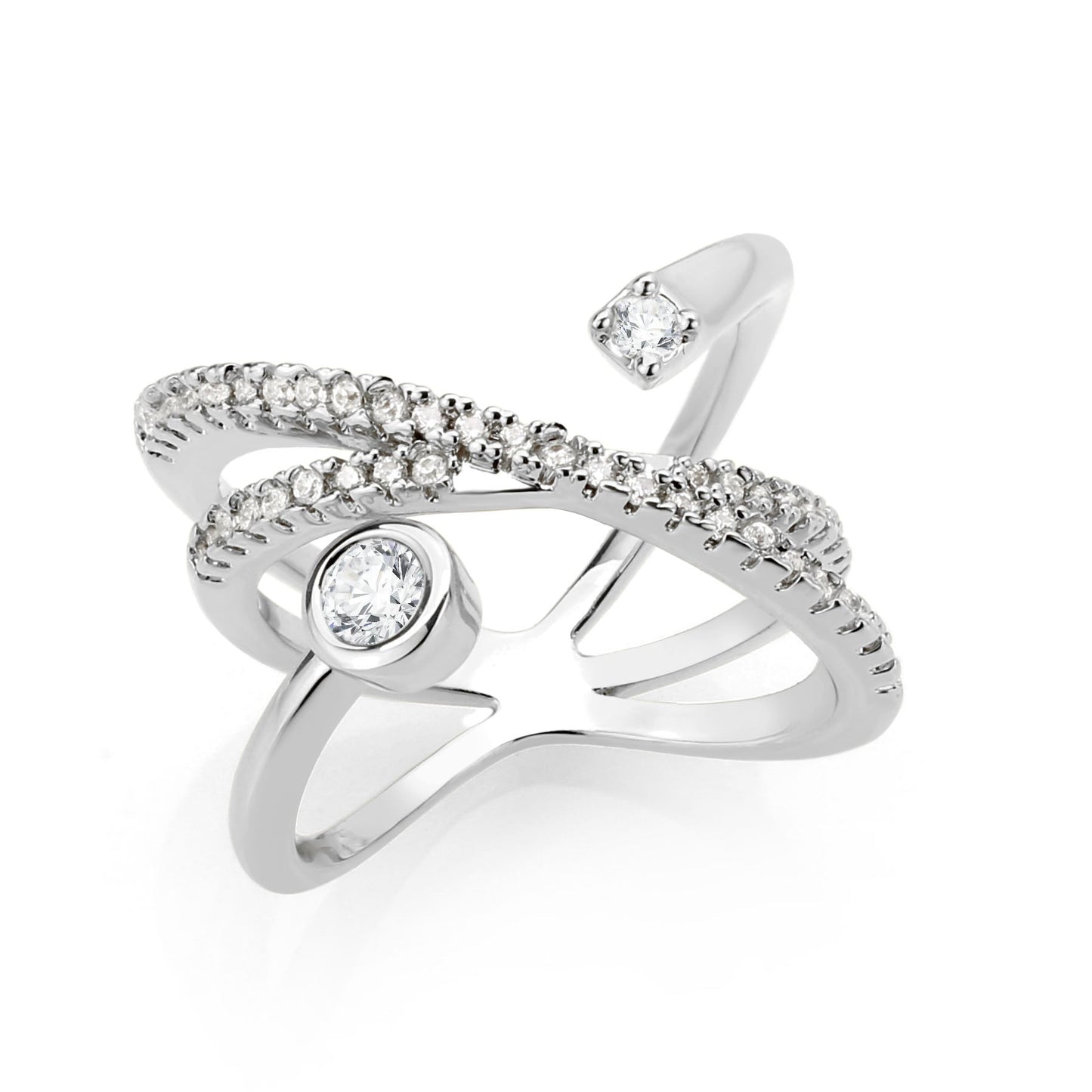 3W1766 - Imitation Rhodium Brass Ring with AAA Grade CZ in Clear-4