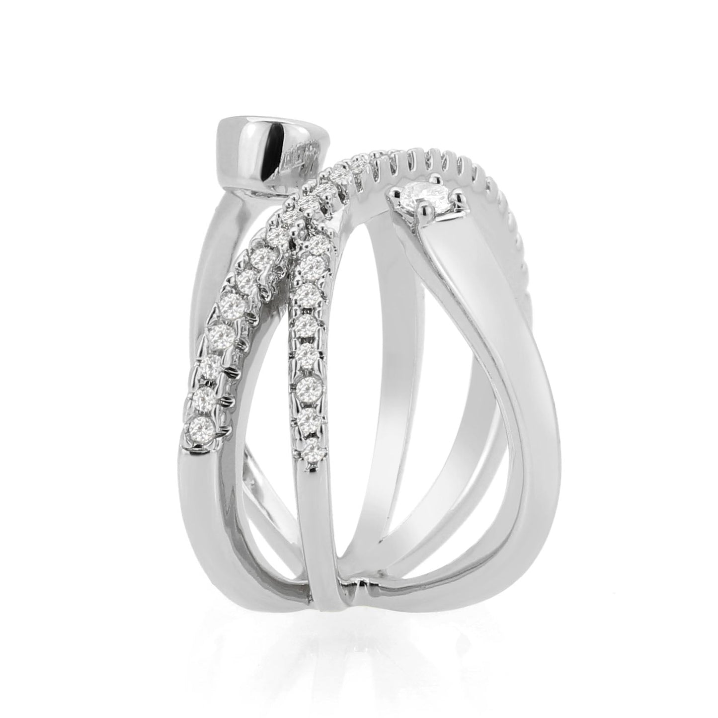 3W1766 - Imitation Rhodium Brass Ring with AAA Grade CZ in Clear-2